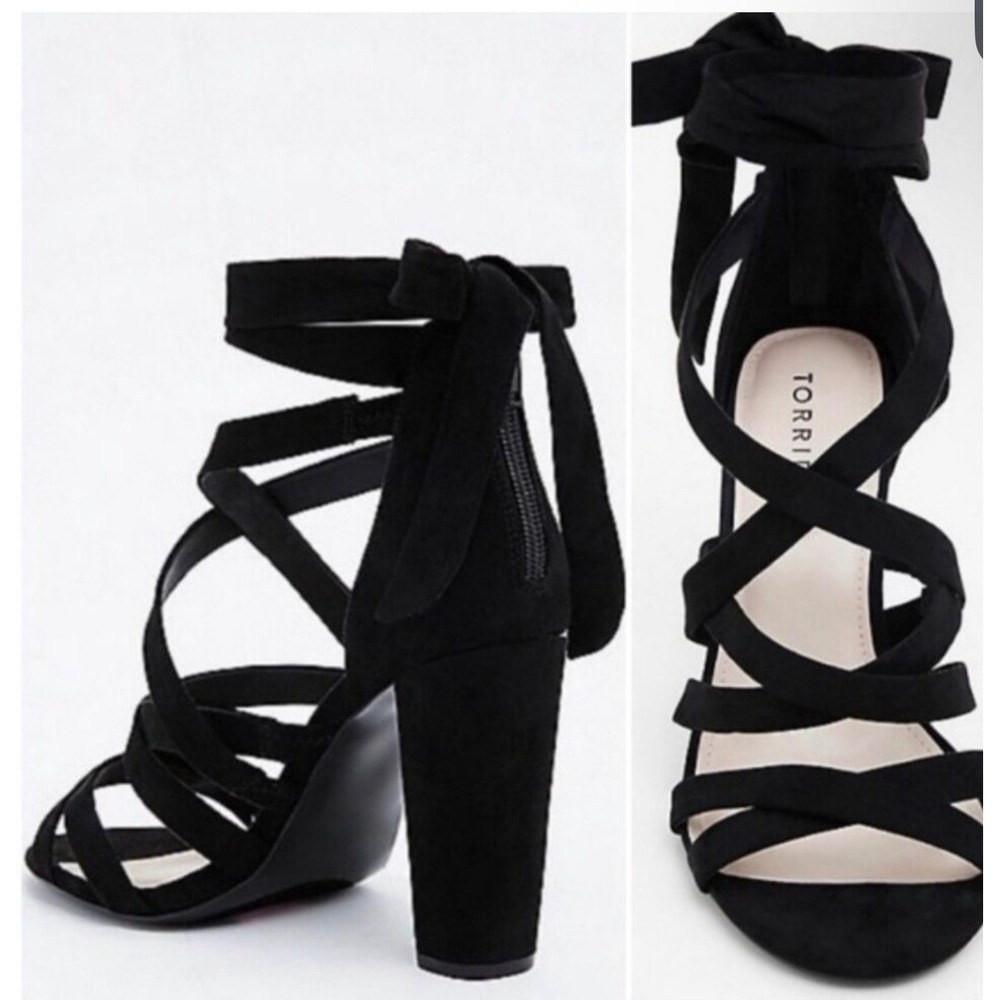 Torrid Womens Black Strappy Wrap Block Heel Sandals Wide Width Size 9W